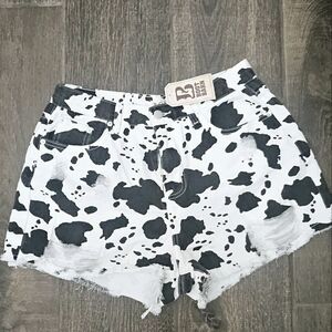 Black and White Cow Print Women's Shorts